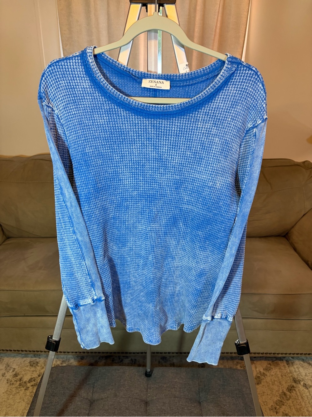 Zenana Outfitters Light Blue Waffle Knit Long Sleeve Top